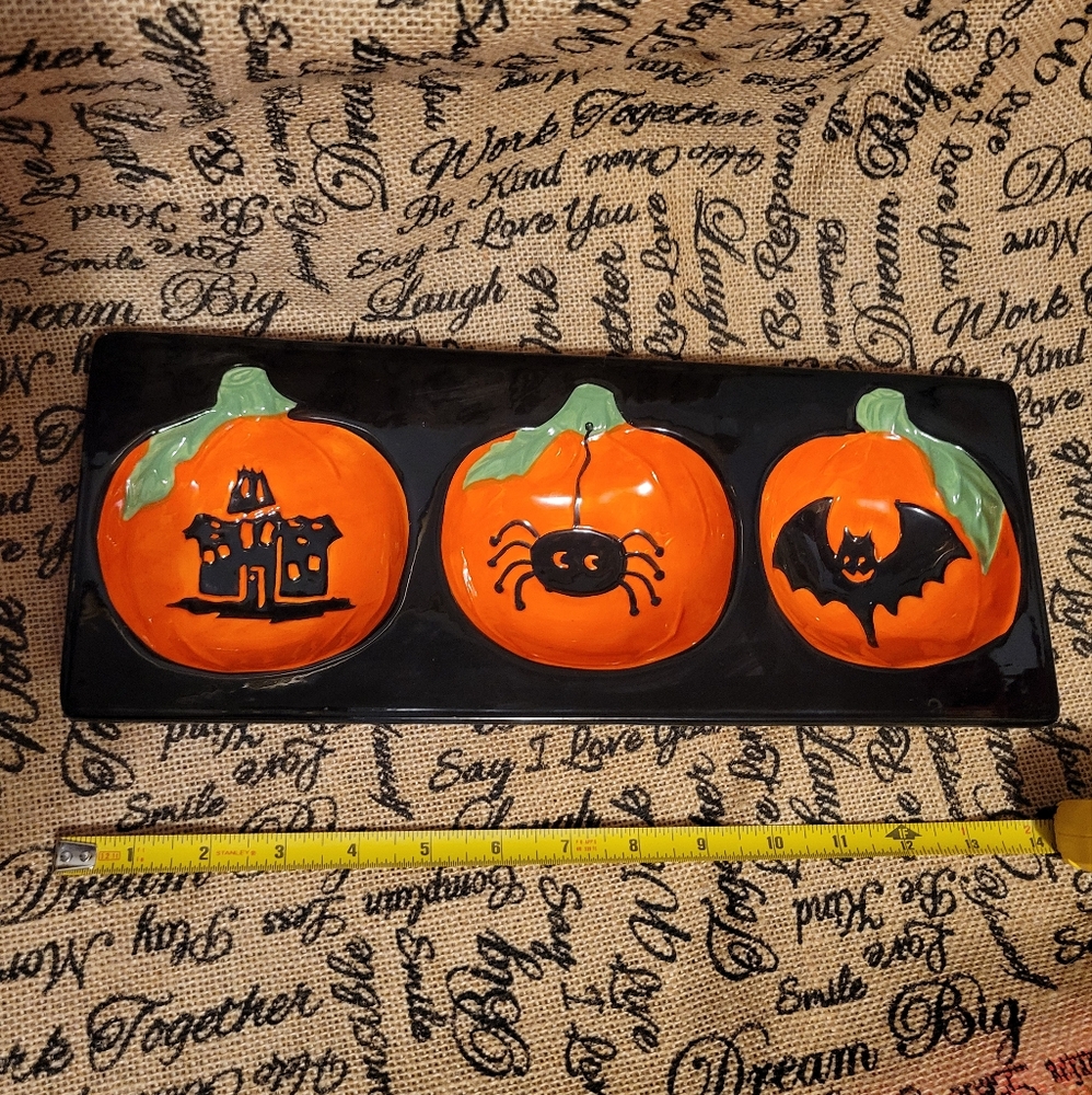 Vintage ceramic Halloween themed relish plate or taco side dish